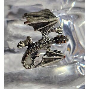 Dragon Design Adjustable Silver Metal Ring Size 6 Costume Cosplay